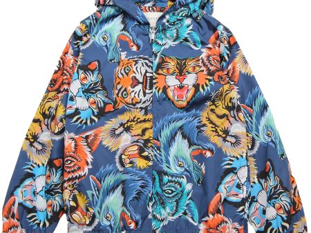 Gucci Kids Animal Print Face Blue Jacket on Sale